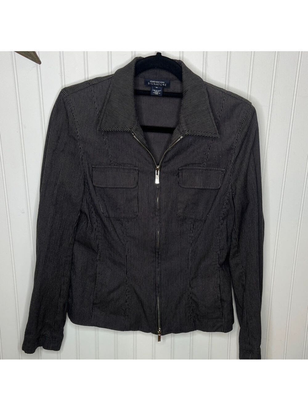 Jones New York Black Pinstripe Utility Jacket